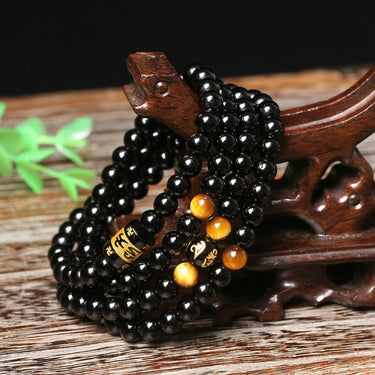 108 Natural Black Onyx Tiger Eye Tibetan Six True Words Mantra Beads Mala Bracelet-Your Soul Place